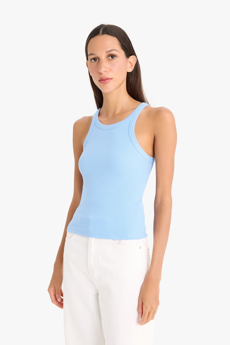 DeFacto Blue Woman Slim Fit Camisole Halter Collar Tank Top Casual - Image 3